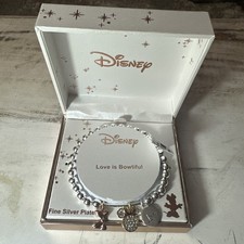 NEW Disney Minnie Mouse Love Is Bowtiful Beaded Charm Silver Plated Bracelet