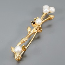Vintage Design jewelry Natural Pearl Brooch 925 Sterling Silver  /NB30929