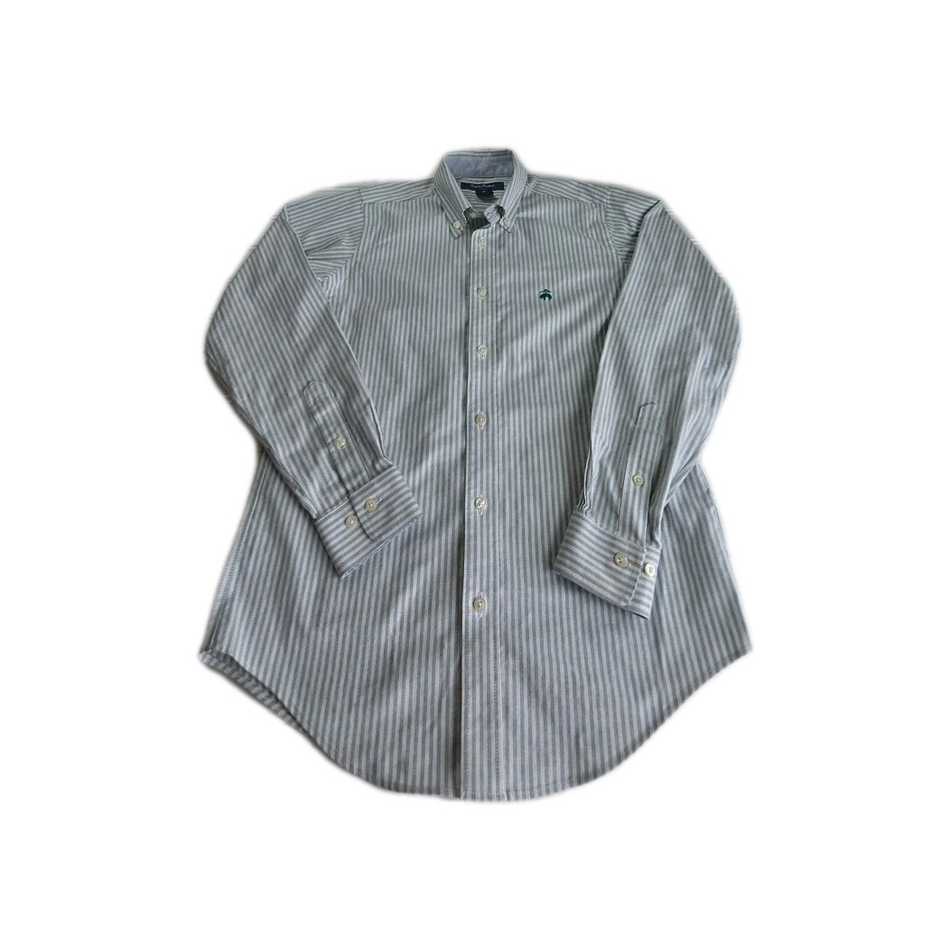 Brooks Brothers Fleece Boys MEDIUM STRETCH Shirt GREEN Stripe Embroidered Logo image 3