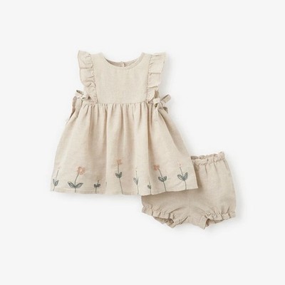 Elegant Baby - Linen Embroidered Dress w/Bloomers Set, fits 6-9 Months - 96424