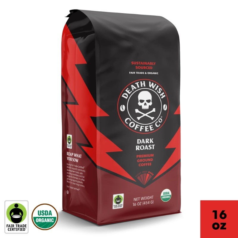 Death Wish Coffee, Organic and Fair Trade, Dark Roast, Ground Coffee, 16oz