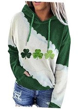 Womens St. Patrick's Day Print Hoodie Casual Long Sleeve X-Large Clover