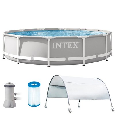 Intex 26711EH 12' x 30'' Metal Frame Above Ground Swimming Pool w/ Pump & Canopy