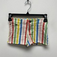 Boden Girls Rainbow Stripes Denim Frayed Hem Stretch Cut Off Jean Shorts 7Y