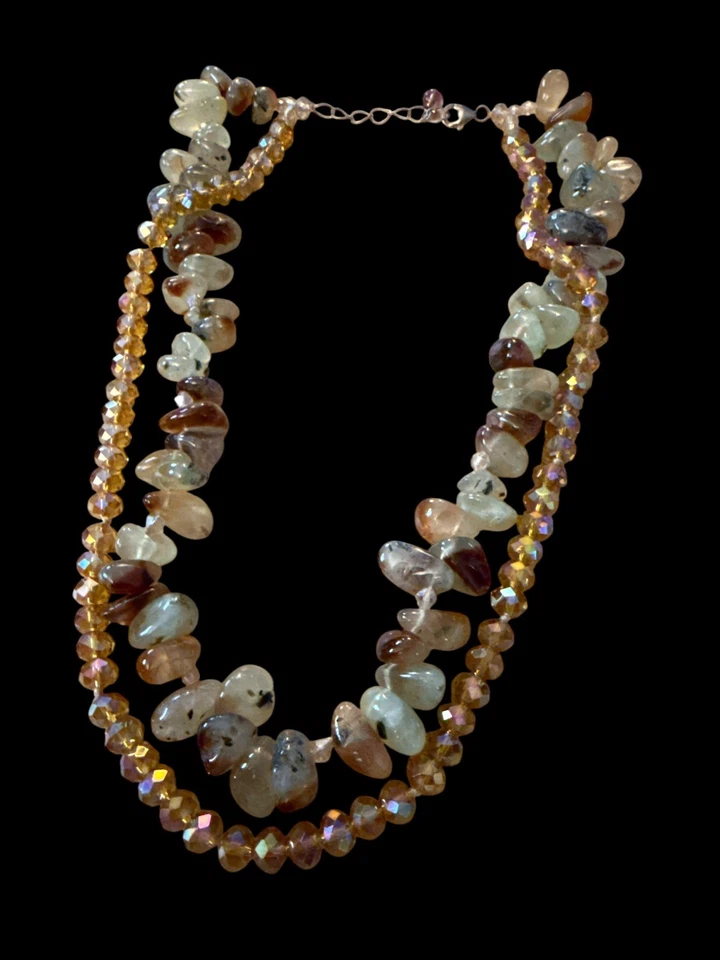 Collar con pepita de piedras preciosas de ley 925 y cuentas de cristal aurora boreal 2 hebras Foto 2 de 4