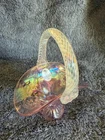 Fenton Art Glass Handled Mini Basket Pink Iridescent