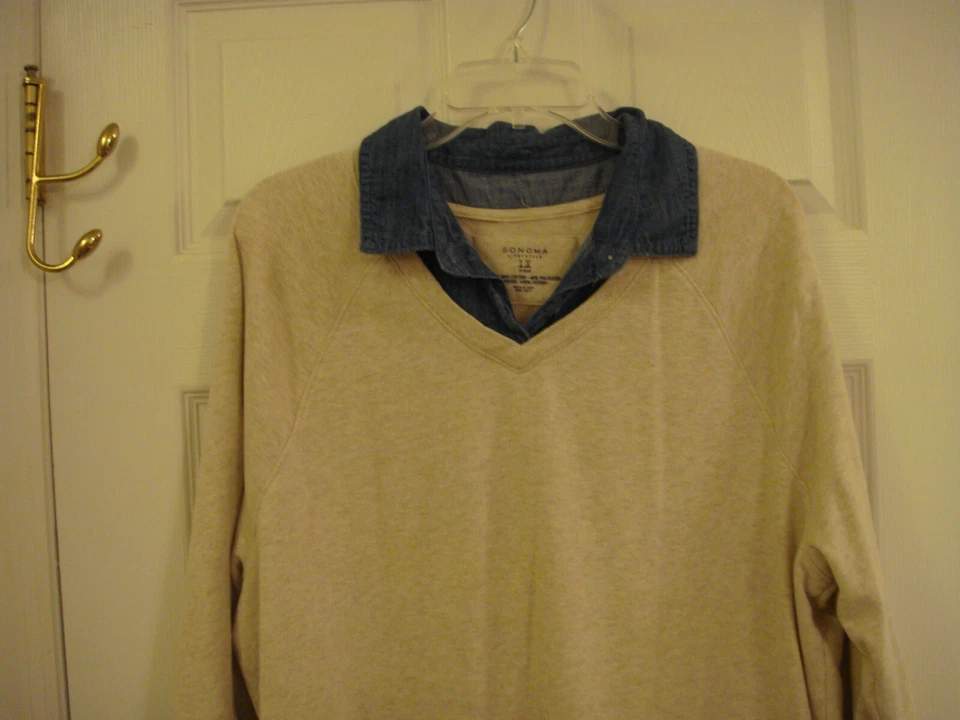 Women's Sonoma Life + Style Layered Look Sweater Tunic Top Cream/Blue Size 1X - Image 2 of 4