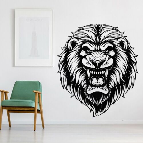 Pegatinas de pared agresivas cabeza de león rey africano depredador accesorios sala de estar - Imagen 1 de 9