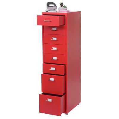 B-Ware Rollcontainer Preston T851, Schrank, 110x28x41cm 8 Schubladen, rot