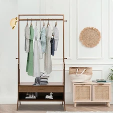 Vintage Bamboo Garment Rack Freestanding Closet Organizer Coat Rack 300lbs