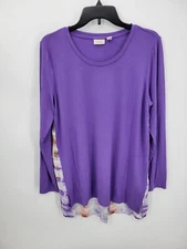 LOGO by Lori Goldstein Top Womens Medium Purple Long Sleeve Tie Dye Back Artsy
