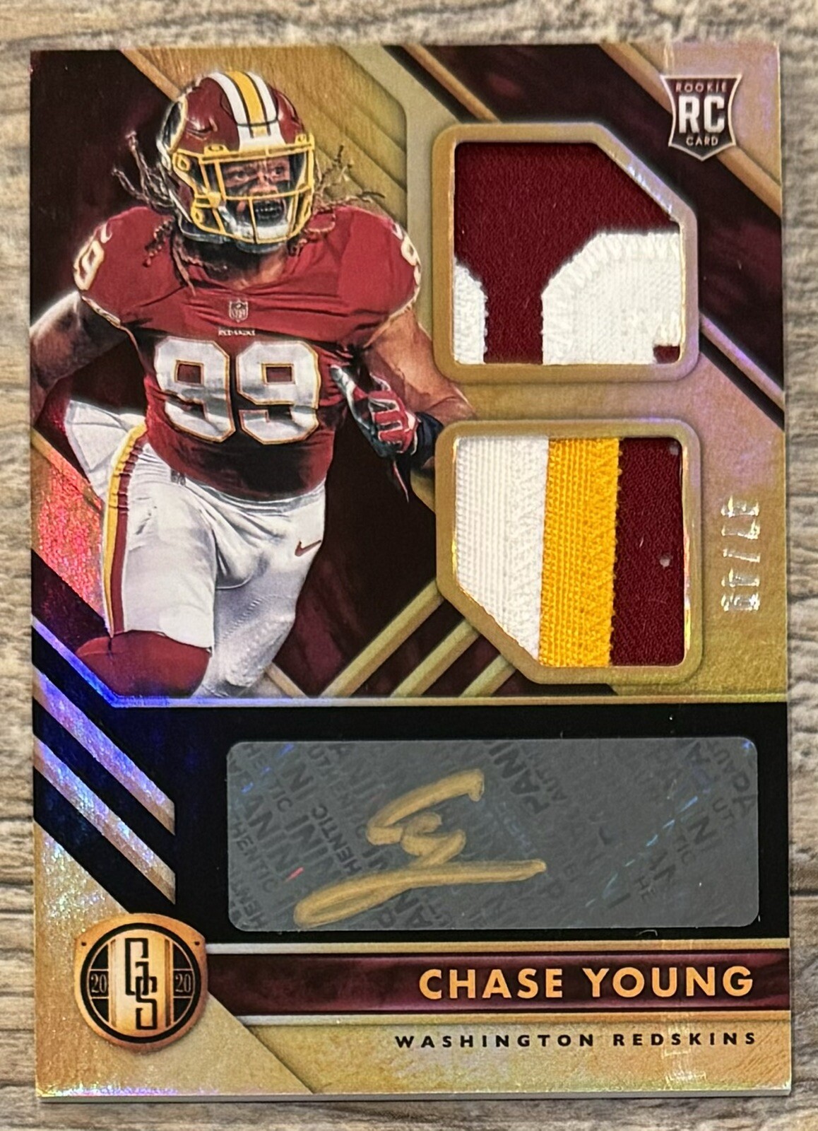 2020 Gold Standard Chase Young RPA /49 RC Dual Patch Relic Auto #263 Commanders