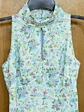 Vintage 1970's Double Knit Blue Floral Fabric Empire Waist Halter Maxi Dress