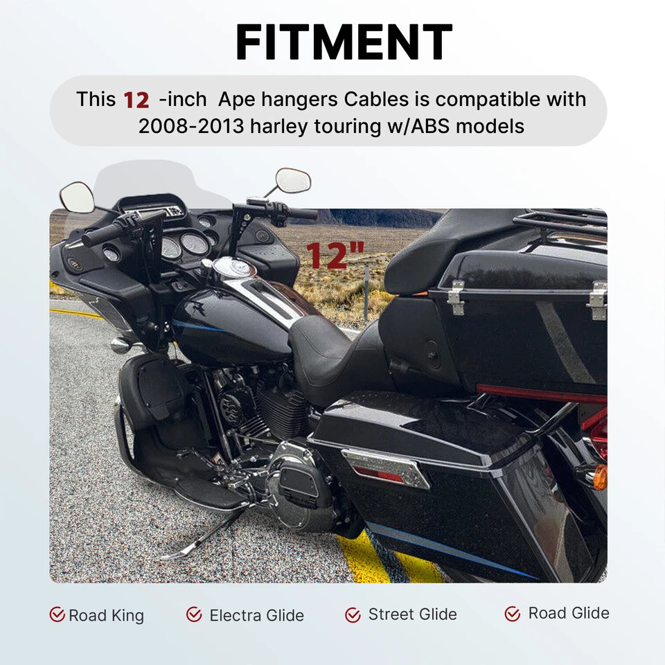 12" Bar Clutch Cable ABS Brake Line Kit for Harley Road King Electra Glide 08-13 - Image 2 of 4