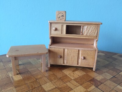 Schrank Tisch Uhr Hermann Rülke 50er  Puppenstube Puppenhaus 1:12  cabinet
