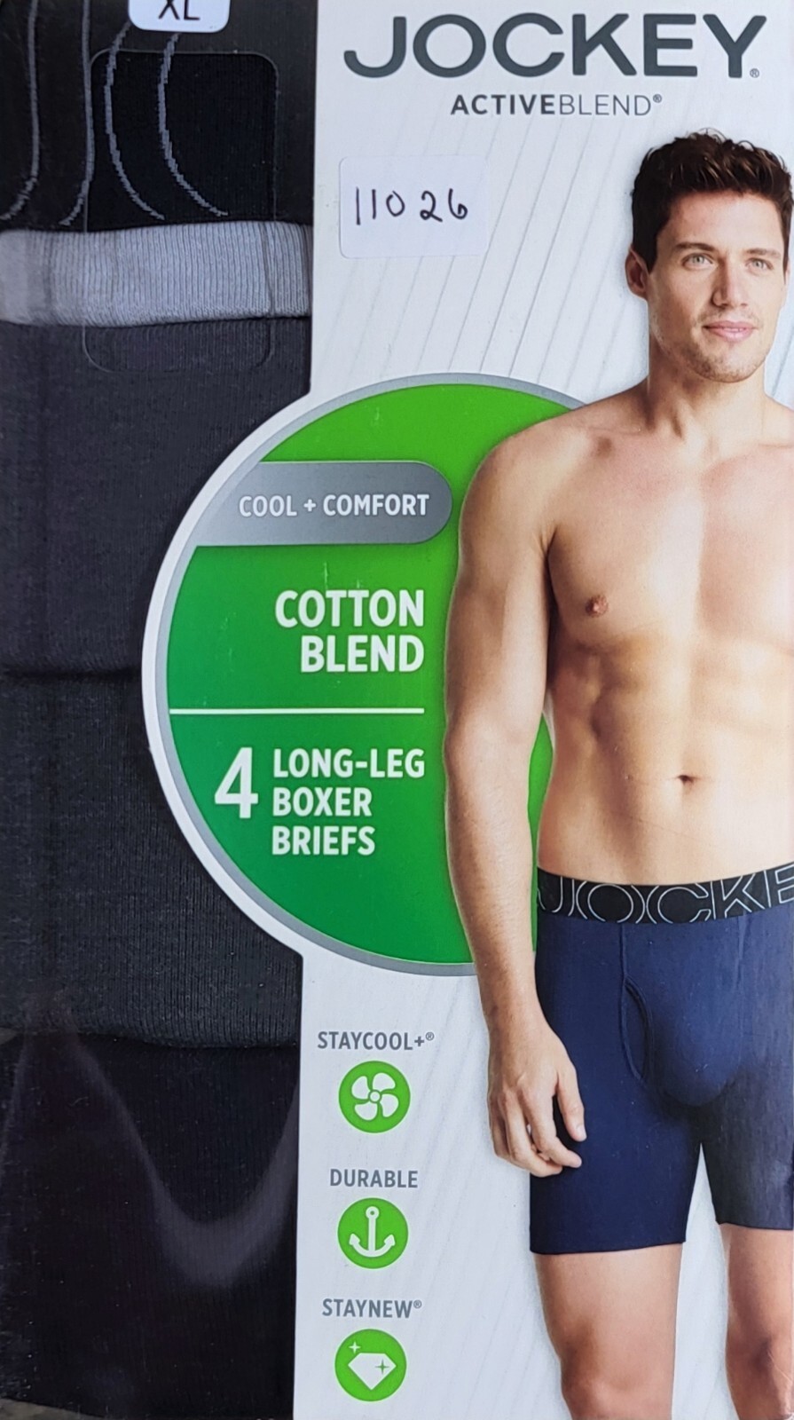 JOCKEY Mens Boxer Briefs XLarge Long Leg Keyhole Fly Stay Cool Tag