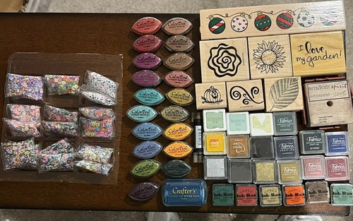 Stamp Lot Scrapbooking Crafting Stamps Color box Ink Pads Small Embellishments - Picture 1 of 17