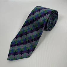 Turnbull & Asser Men's Green Blue Puzzle Argyle Silk Neck Tie $415