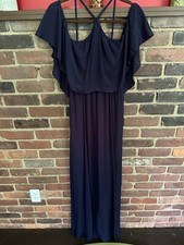 Show Me Your Mumu Maxi Ruffle Cold Shoulder Navy Maxi Dress Sz Medo