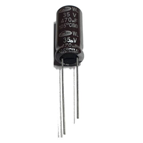 470uF 35V Low ESR Radial Electrolytic Capacitors, 105&#039;C, Pack of: 2, 5, 10 or 20