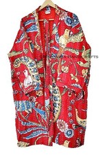 women winter wear Peacock Print Red Indian Pure cotton kantha mid length Jacket