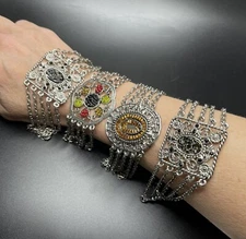 Lot of 4 Fashion Metal BOHO Style Chain Bracelets Silvertone Beaded Bracelets