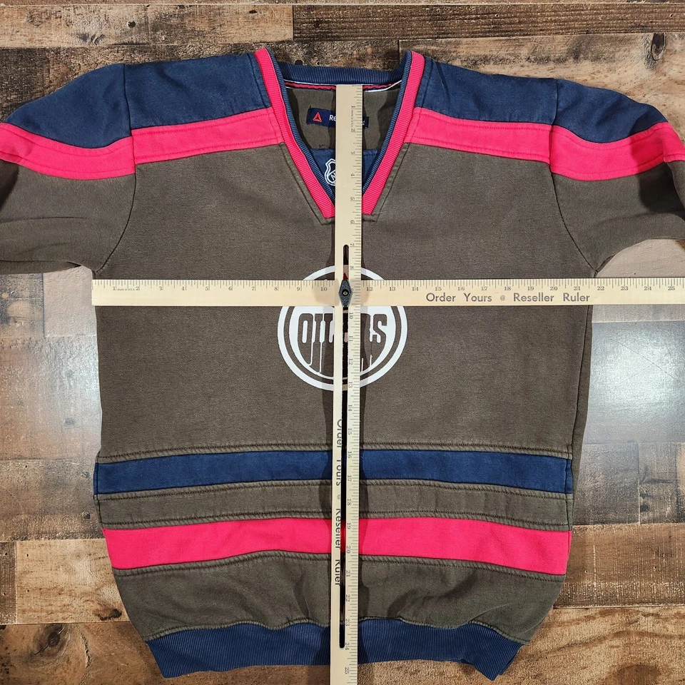 Suéter de hockey vintage Reebok Edmonton Oilers XL marrón azul rojo sudadera para hombre Foto 3 de 4