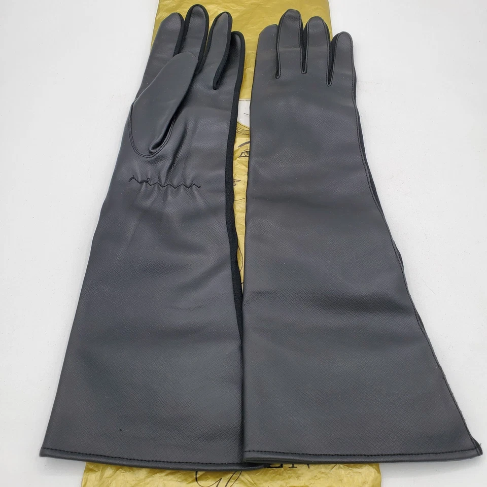 "Guantes de conducción de cuero sintético negros Hansen 14"" vintage años 60 para mujer XS ópera formal" Foto 4 de 4