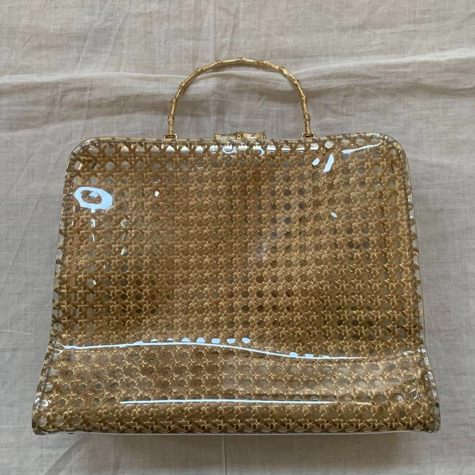 KATE SPADE Bolso de Mano Transparente con Mango de Bambú Sin Usar Bolso de Mano Dorado para Mujer Foto 2 de 4