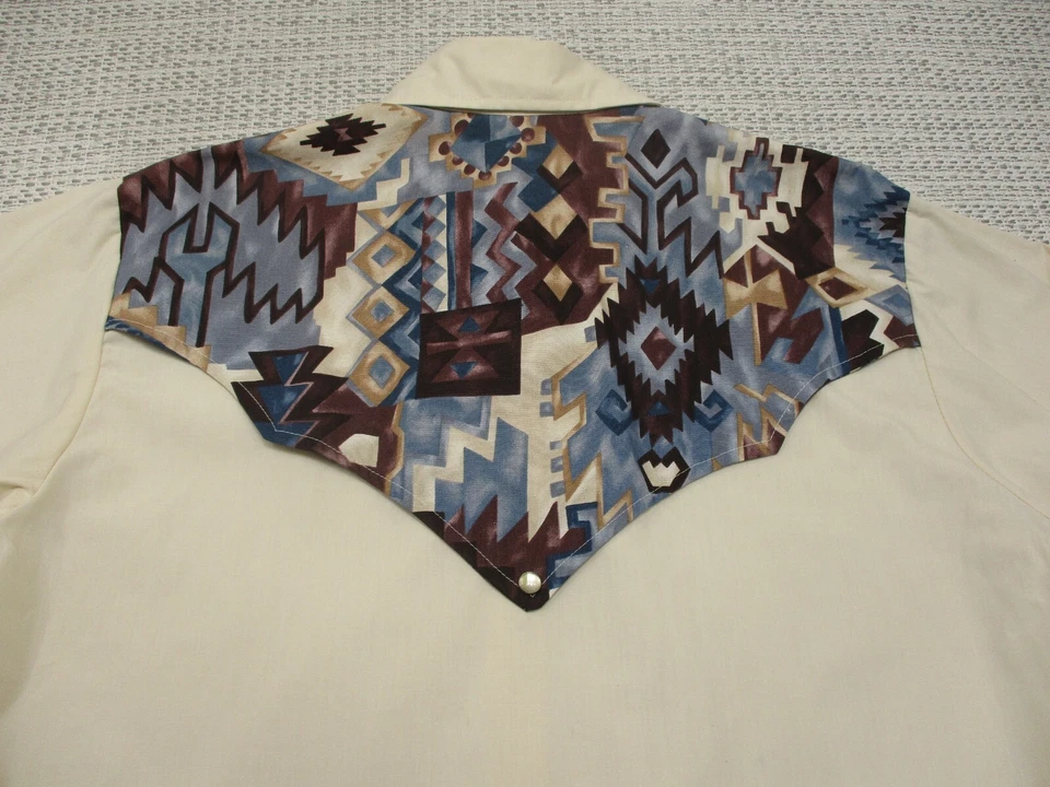 Camisa Western Vintage Anos 70 H Bar C Ranchwear Tamanho M Pérola Snap Up Rockabilly Asteca - Imagem 3 de 4