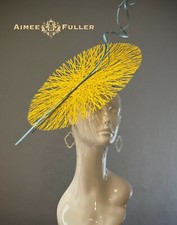 Aimee Fuller Kentucky Derby Hat Del Mar Yellow Baby Blue Twirl Big Fascinator
