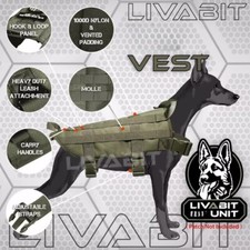Dog Vest Hiking Tactical Molle Vest Harness Canine OD Green Durable 1000D