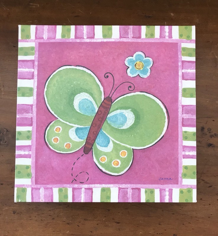 SAPNA HANGING WALL DECOR ART CANVAS PAINTING GREEN BUTTERFLY STRIPED BORDER