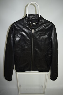 Schott NYC Vintage Black Leather Cafe Racer Jacket Bike Men's Size L MADE IN USA
