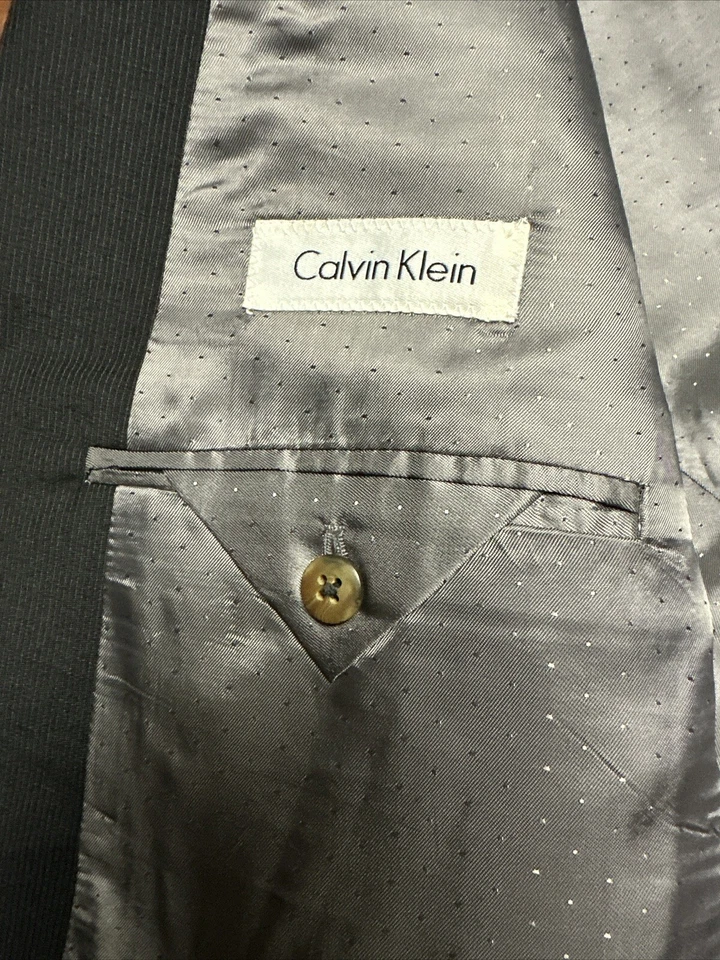 Calvin Klein Macys Mens Store Wool Laine Suit Jacket And Pant 42Wx32L Black/gray - Image 4 of 4