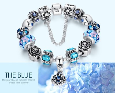 8'' LOVE Heart European Silver Charm Bracelet DIY Crystal Beads Chain Gift Box