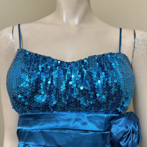 Women’s Teal Polyester Party Stretch Lined Pleated Beaded Size M Dress Sundress - Picture 3 of 21