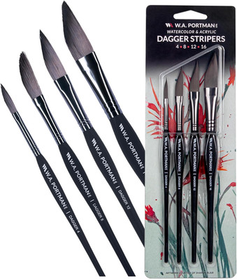 WA Portman Dagger Watercolor Paint Brushes Professional 4Pc Set   100% Vegan, Cr