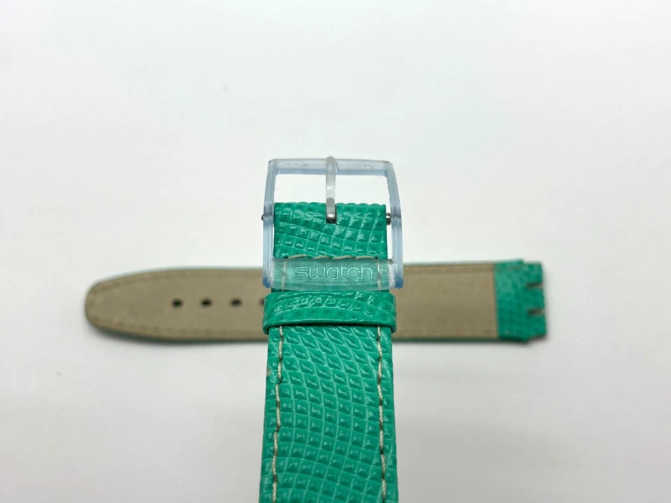 GENUINE Vintage Swatch Lizard Grain Seafoam Green 17mm Watch Strap Signed Buckle - Image 4 of 4