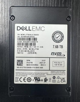 Samsung PM1733 7.68TB DELL SSD 0Y27TR 2.5'' U.2 PCIe 4.0 NVMe MZWLR7T6HALA-00AD3