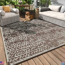 MontVoo 8x10 Waterproof Outdoor Rug - Reversible Patio Mat for RV, Camping,