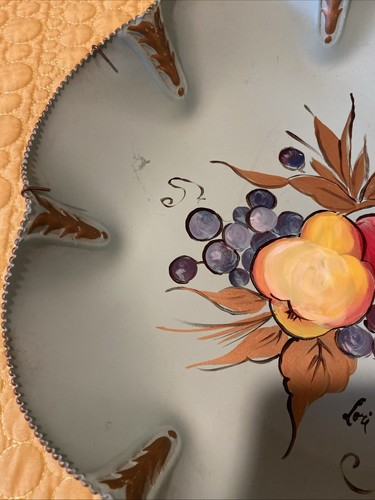 VTG 1950 Farber Shelvin Metal Hand Painted By Lori Floral 13 Inch Round Fluted - Picture 3 of 21