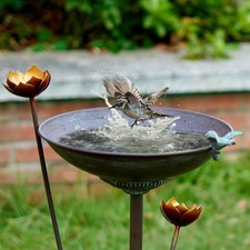 HOUYANG Cast Iron Pedestal Bird Bath 32.3"H, 11.4"W Bowl for Outdoors