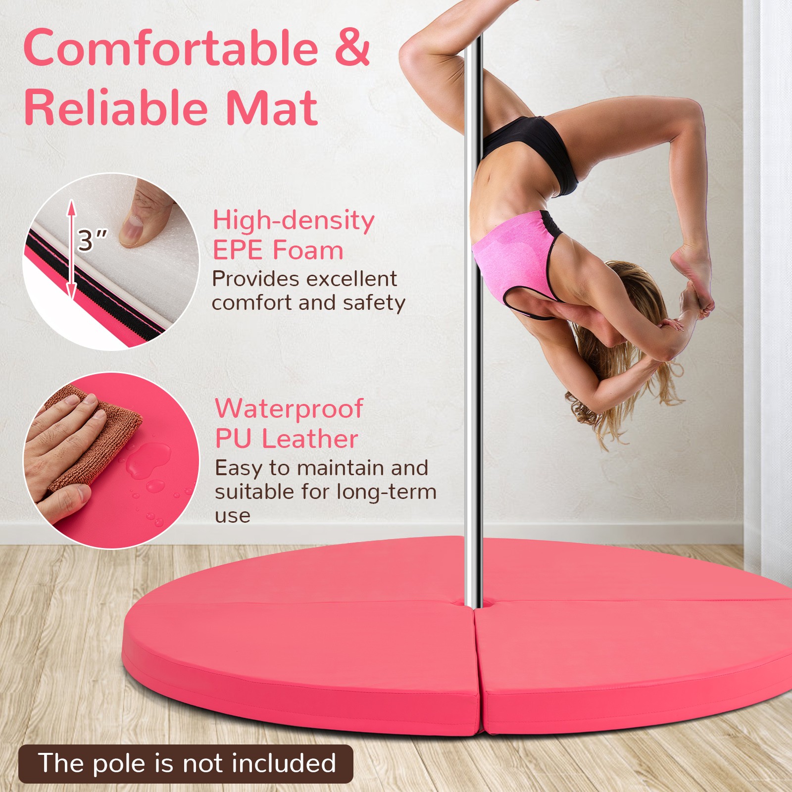 Pole Dance Crash Mat Round Portable Yoga Mat w/ EPE Foam Safety Dancing Cushion