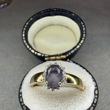 vintage 9CT yellow gold Iolite and diamond cocktail ring size P QVC collectible