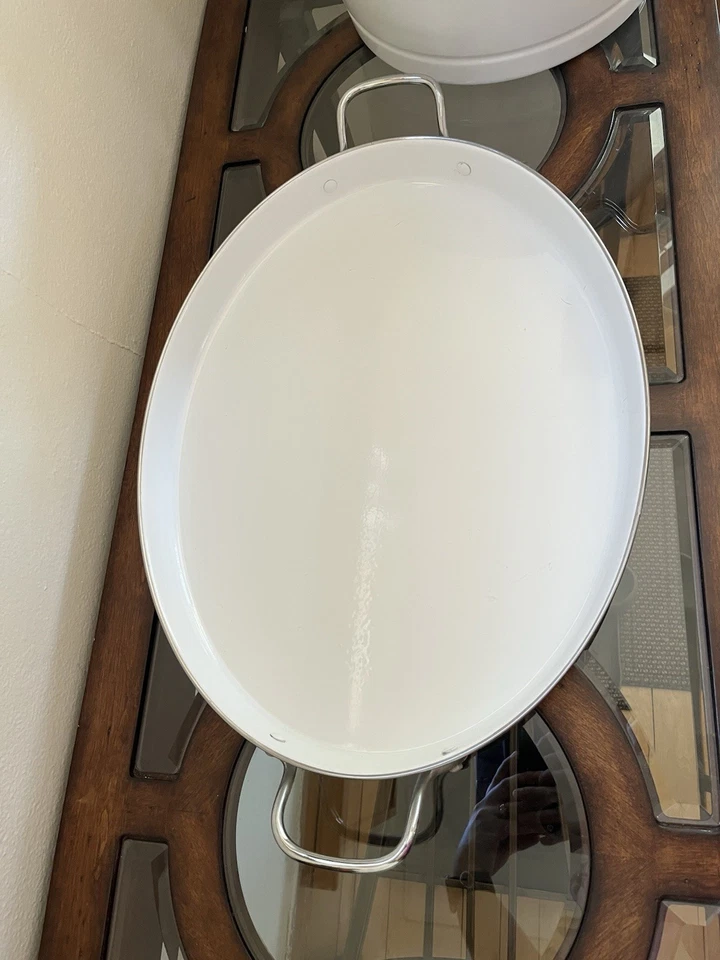 Pottery Barn посуда для вечеринок белый эмали сервировочный поднос и ведро со льдом с ручками XL - Изображение 4 из 4