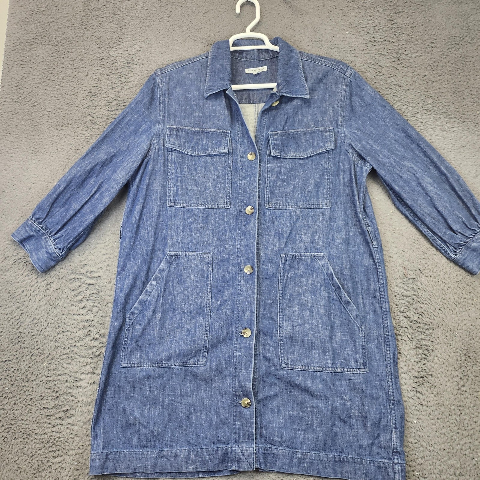 Free Assembly Shirt Dress Womens XL Blue Chambray Denim Button Front Pockets