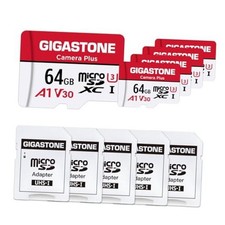 64GB Micro SD Card 5-Pack, Camera Plus, MicroSDXC Memory Card for Red/White
