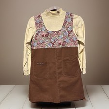 Girl Scouts Brownie Vintage Floral Brown Jumper w/ Trefoil Turtleneck