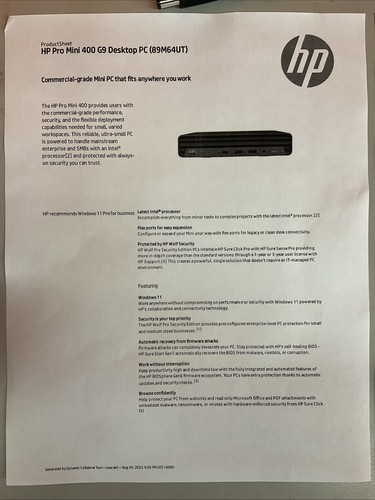 HP Pro 400 G9 Mini i5 13500T 1.6GHz 16GB 256GB 40 BT Windows 11 Pro OS - Afbeelding 7 van 14